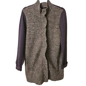 NWOT Ann Taylor Navy Gray  Wool Front Zip  Sweater Coat Sz Large